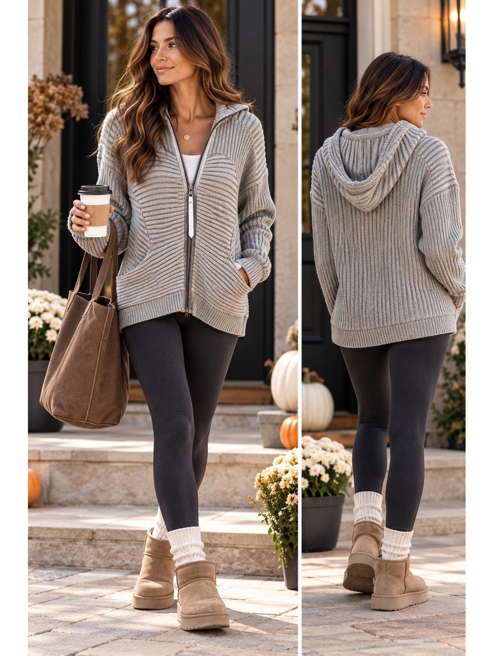 Lululemon Embrace Knit Full Zip Hooded Sweater Grey Cotton Size 10